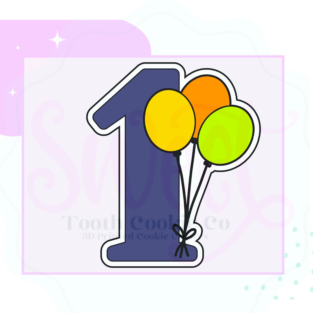 Number 1 Cookie Cutter. Number 1 With Balloons Cookie Cutter. First