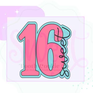 Sweet 16 Cookie Cutter. Sixteen Cookie Cutter. 16 Cookie Cutter. 16th Birthday Cookie Cutter. Sweet Sixteen Cookie Cutter. Fondant Cutter