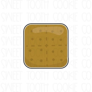 May include: A brown graham cracker cookie with a grid pattern and a slightly glossy finish. The cookie is outlined in black.