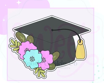 Graduation Floral Cap Cookie Cutter. Grad Cookie Cutter. Graduation 2024 Cookie Cutter. 2024 Grad Cookie Cutter. Fondant Cutter