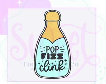 Champagne Bottle Cookie Cutter. Wine Bottle Cookie Cutter. Poop Fizz Clink Cookie Cutter. Drink Bottle Cookie Cutter. Fondant Cutter.