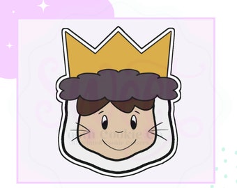 May include: A cartoon illustration of a character wearing a crown and a furry hood. The character has brown hair, brown eyes, and a smiling face. The crown is yellow and the hood is brown.