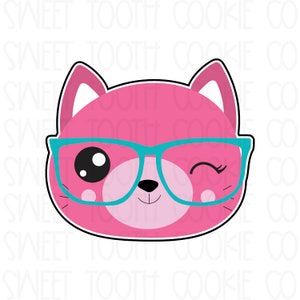Cat With Glasses Head Cookie Cutter. Cat Head Cookie Cutter. Kitten Cookie Cutter. Fondant Cutter. Clay Cutter.