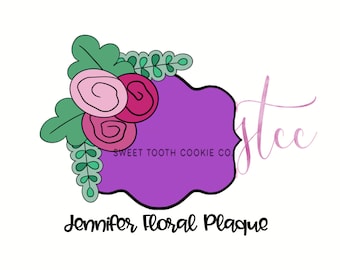 Floral Plaque Cookie Cutter. The Jennifer Floral Plaque Cookie Cutter.. Floral Shape Cookie Cutter. Wedding Cookie Cutter. Fondant Tool.