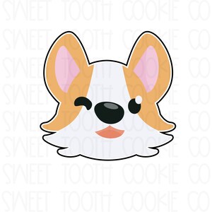 May include: A cartoon illustration of a dog's face with brown ears, a white muzzle, and a black nose. The dog is winking with one eye and has a happy expression.