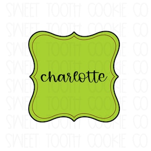 Charlotte Plaque Cookie Cutter. Plaque Cookie Cutter. Fondant Cutter. Clay Cutter.
