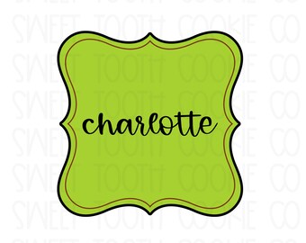Charlotte Plaque Cookie Cutter. Plaque Cookie Cutter. Fondant Cutter. Clay Cutter.