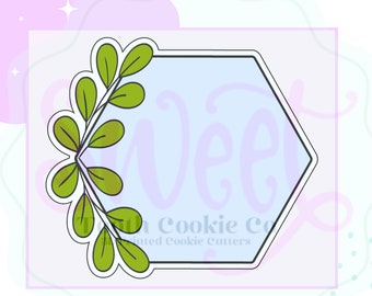 Floral Plaque Cookie Cutter. Hexagon Cookie Cutter. Floral Hexagon Cookie Cutter. Wedding Cookie Cutter. Fondant Cutter.