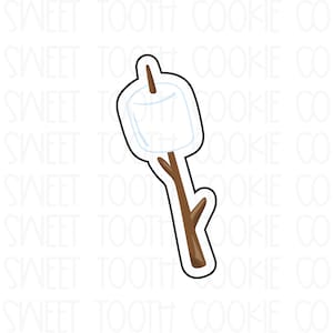 May include: A white marshmallow on a brown stick, a cookie cutter design for baking.