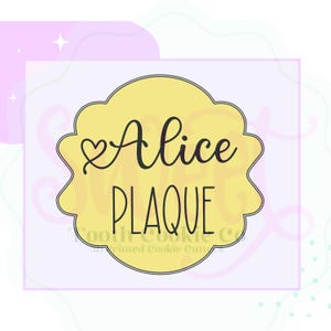 Alice Plaque Cookie Cutter. Plaque Cookie Cutter. Shape Cookie Cutter. Baby Shower Cookie Cutter. Wedding Plaque Cookie Cutter.