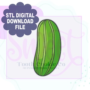 May include: A green and black 3D printed cookie cutter shaped like a pickle. STL Digital Download File.