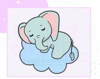 Cortador de galletas de elefante bebé. Cortador de galletas de elefante. Cortador de galletas de elefante y nube. Cortador de galletas de nube. Cortador de galletas de elefante durmiendo.