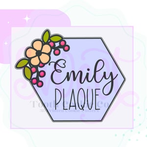 Floral Plaque Cookie Cutter. Hexagon Cookie Cutter. Floral Hexagon Cookie Cutter. Wedding Cookie Cutter. Fondant Cutter.