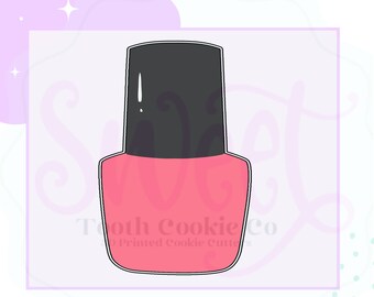 May include: A pink and black nail polish bottle cookie cutter.  Tooth Cookie Co. Printed Cookie Cutters.