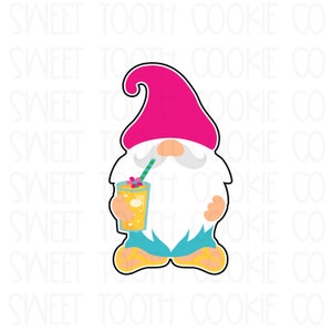 Gnome Holding Drink Cookie Cutter. Gnome Cookie Cutter. Summer Gnome Cookie Cutter. Fondant Cutter. Clay Cutter.