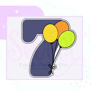 Number 7 With Balloons Cookie Cutter. Number 7 Cookie Cutter. Number Cookie Cutter. Birthday Cookie Cutter. Balloon Cookie Cutter.