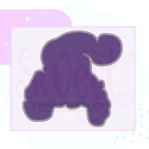 Puede incluir: Cortador de galletas morado en forma de nube de dibujos animados con el texto "Tooth Cookie Co. 3D Printed Cookie Cutters" en la parte inferior.