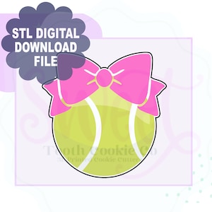 May include: A 3D printable cookie cutter design of a tennis ball with a pink bow on top. STL digital download file.