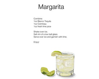 Margarita Cocktail - Modern Recipe Card - Digital Illustration