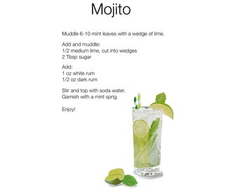 Mojito - Modern Cocktail Print - Digital Illustration