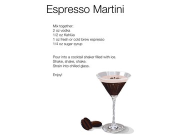 Espresso Martini Cocktail - Modern Recipe Print - Digital Illustration