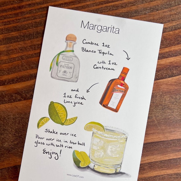 Margarita Cocktail Recipe Print - Digital Illustration