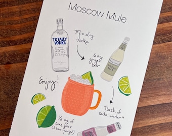 Moscow Mule Cocktail Recipe Print - Digital Illustration