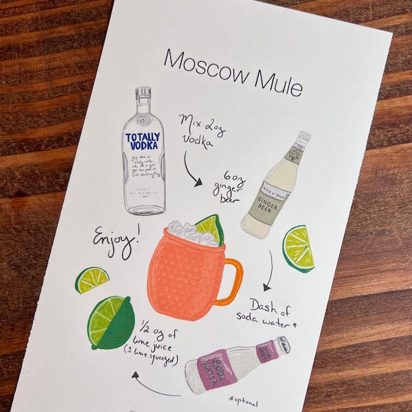 Impresión de receta de cóctel Moscow Mule - Ilustración digital