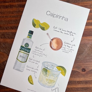 Stampa della ricetta del cocktail Caipirinha - Illustrazione digitale