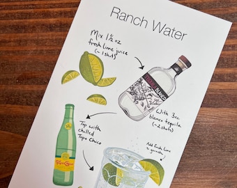 Ranch Water Cocktail Recipe Print - Digital Illustration