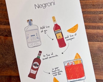 Negroni Cocktail Recipe - Digital Illustration