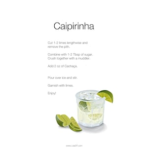 Cóctel Caipirinha - Impresión de recetas modernas - Ilustración digital