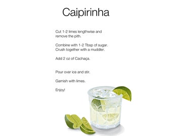 Caipirinha Cocktail - Modern Recipe Print - Digital Illustration