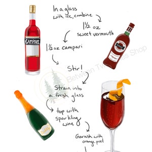 Negroni Sbagliato Cocktail Recipe Digital Illustration image 1