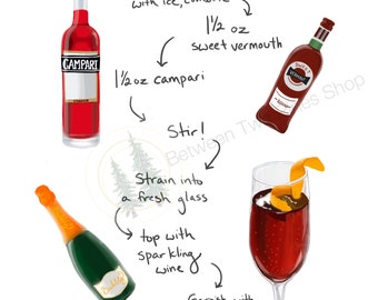 Negroni Sbagliato Cocktail Recipe - Digital Illustration