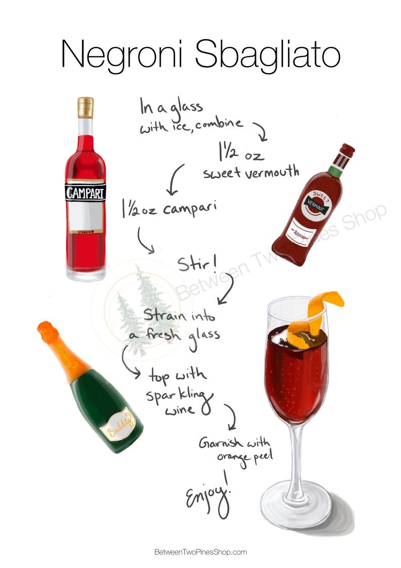 Negroni Sbagliato Cocktail Recipe Digital Illustration image 1