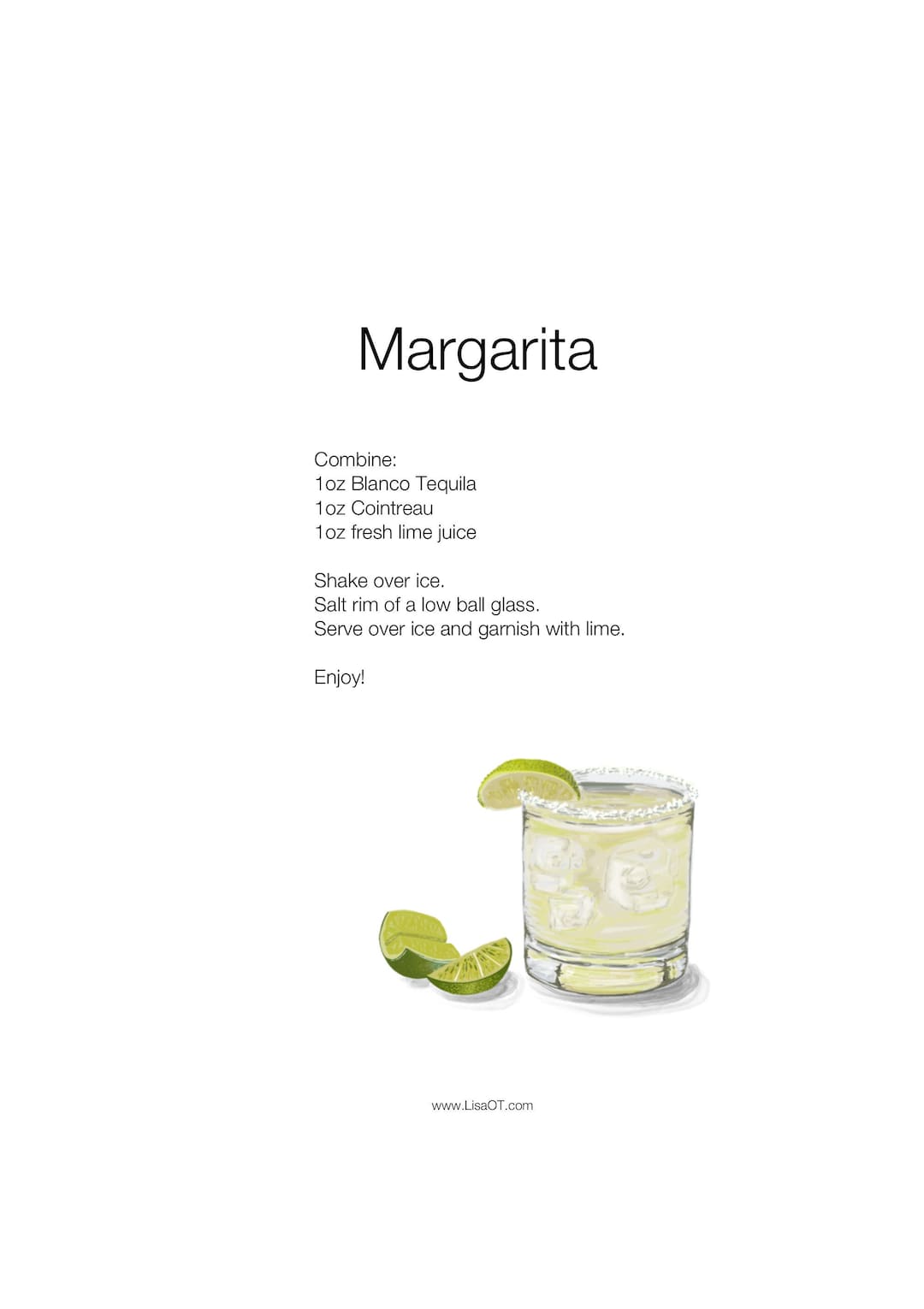 Margarita Cocktail Modern Recipe Card Digital Illustration Etsy
