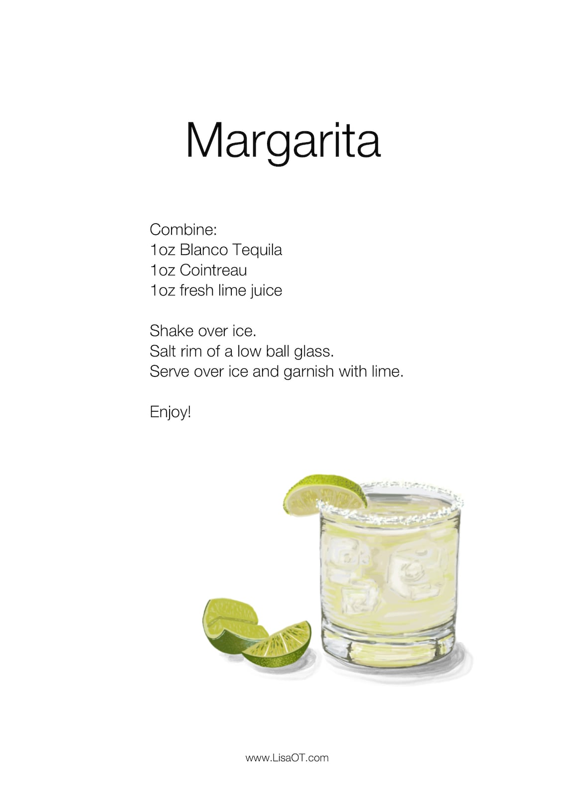 Margarita Cocktail Modern Recipe Card Digital Illustration - Etsy