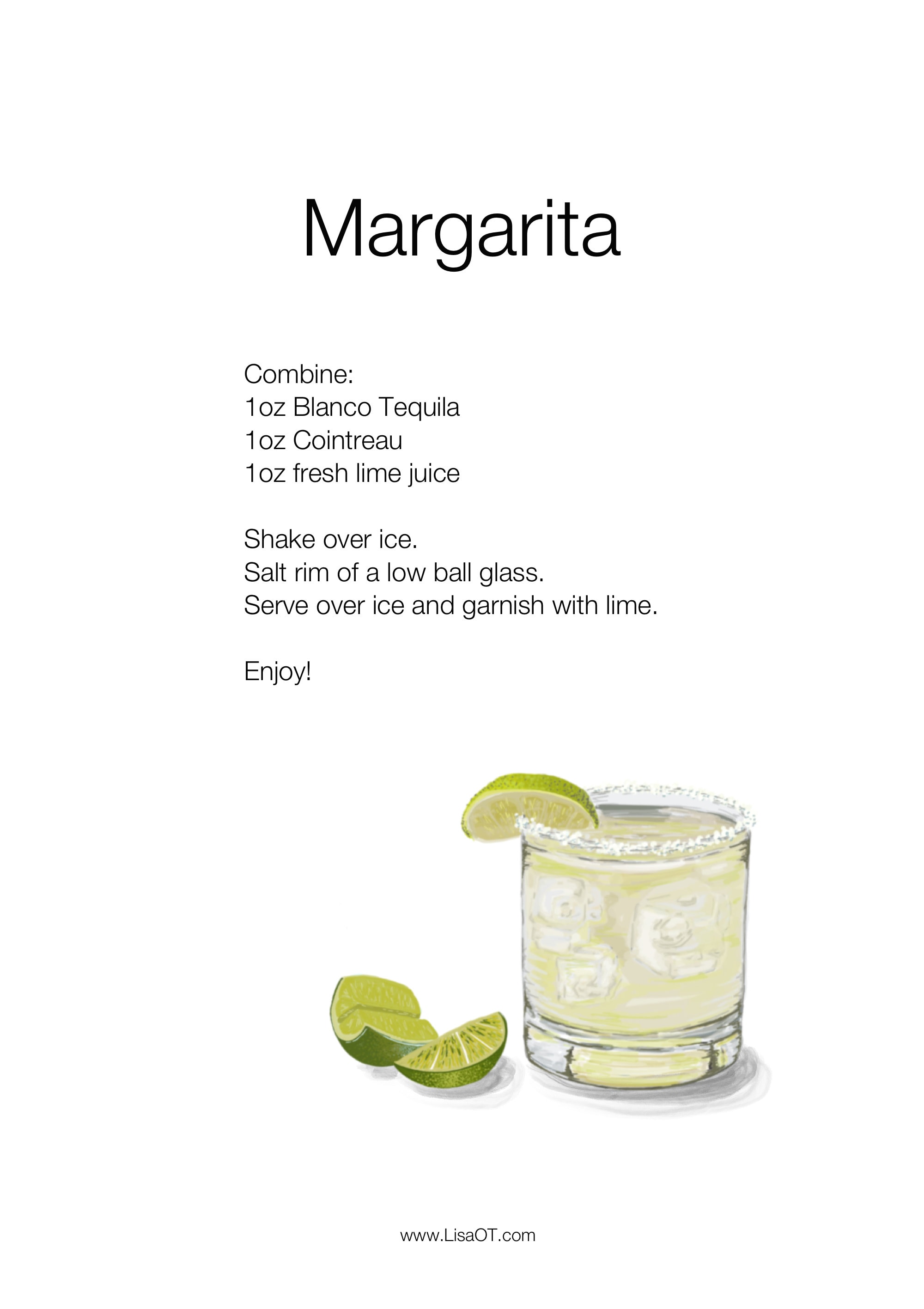 Margarita Cocktail Modern Recipe Card Digital Illustration - Etsy