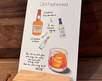 Old Fashioned Cocktail Recipe Print- Digital Illustration