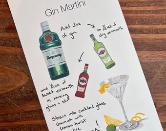 Gin Martini Cocktail Recipe - Digital Illustration