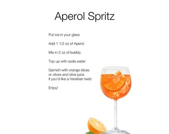 Aperol Spritz Cocktail Recipe Print - Modern Digital Illustration