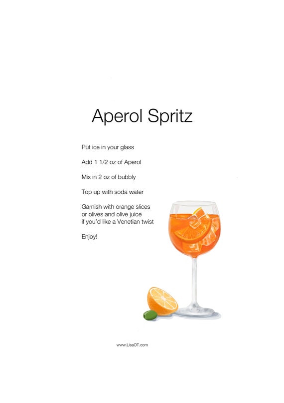 Aperol Spritz Recipe Watercolor Art Print, 46% OFF