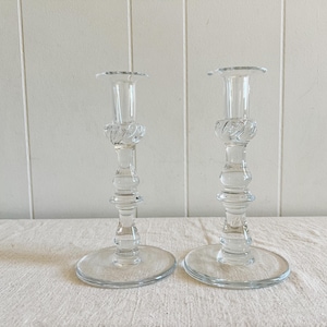 Vintage Handblown Glass Candlestick Set of 2