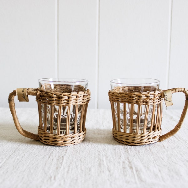 Vintage Rattan and Glass Set of 2