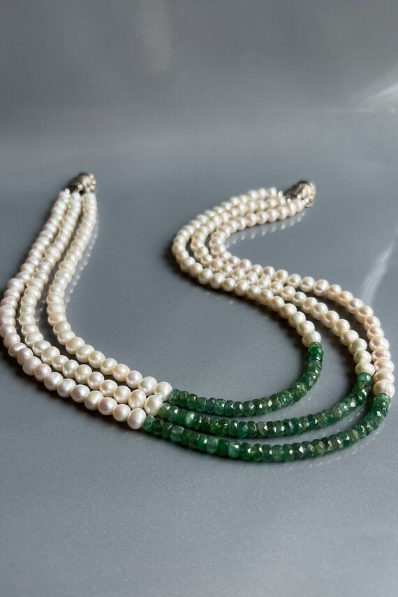 Pearl Emerald Handmade Necklace Three 