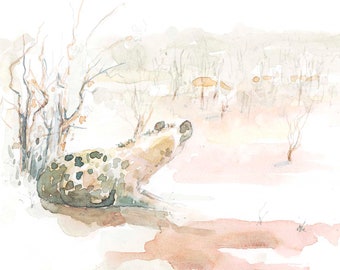 Spotted Hyena Watching Impala, Original Watercolor, African wildlife, donation to conservation, Alison Nicholls