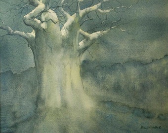 Baobab At Night, African Landscape, Original Painting, donation to conservation, Alison Nicholls