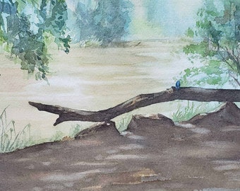 African Watercolor, Original Painting, Botswana Landscape Art, Conservation Donation, Alison Nicholls