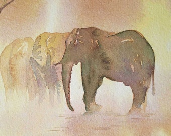 Elephant Watercolor, Original Painting, African Elephant Art, Conservation Donation, Alison Nicholls